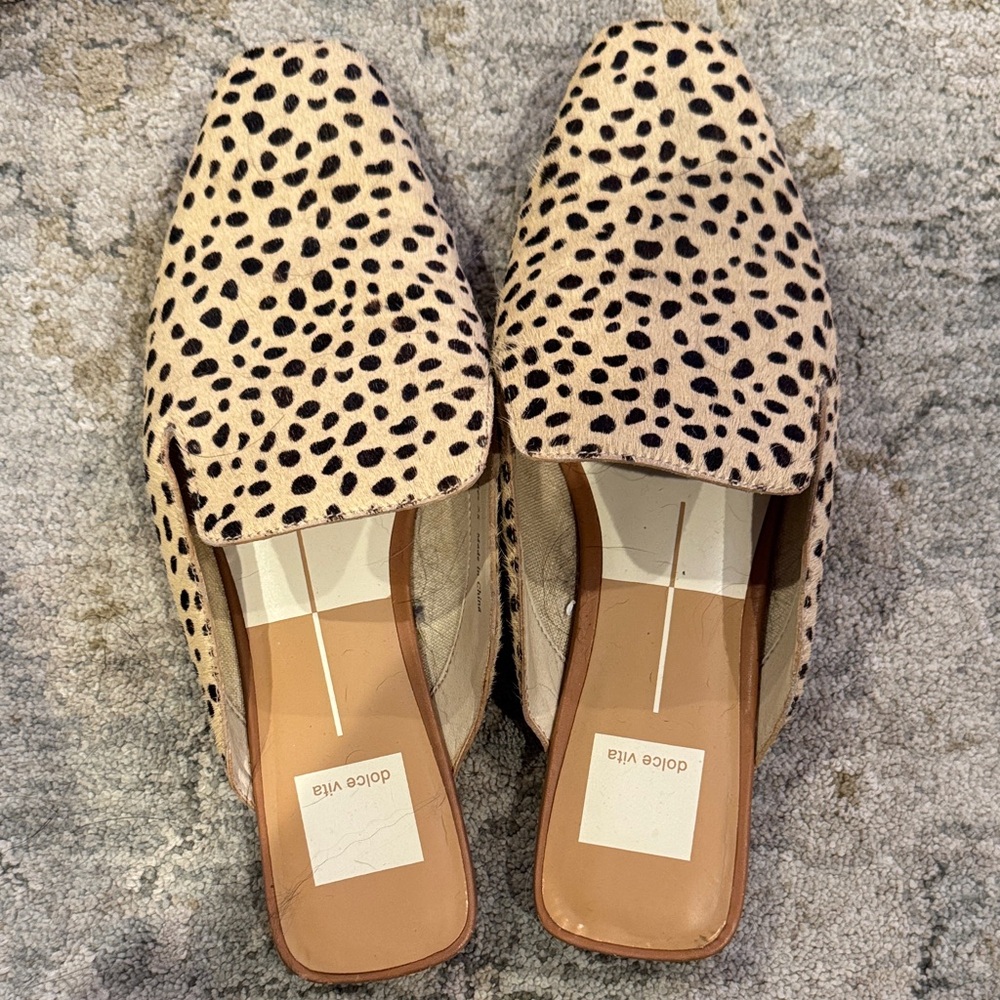 Dolce Vita Tan and Black Spotted Mules